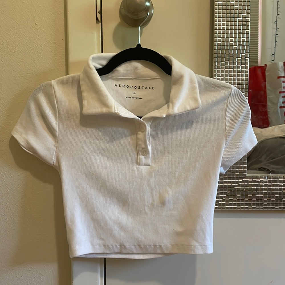 white cropped Aéropostale polo top